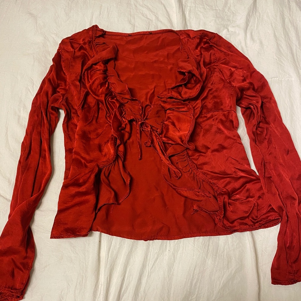 satin red blouse hugo boss